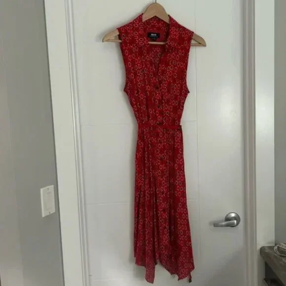 MAEVE (by Anthropologie) Vicki Red Geometric Floral Shirtdress Sleeveless Midi 2 - Picture 6 of 11